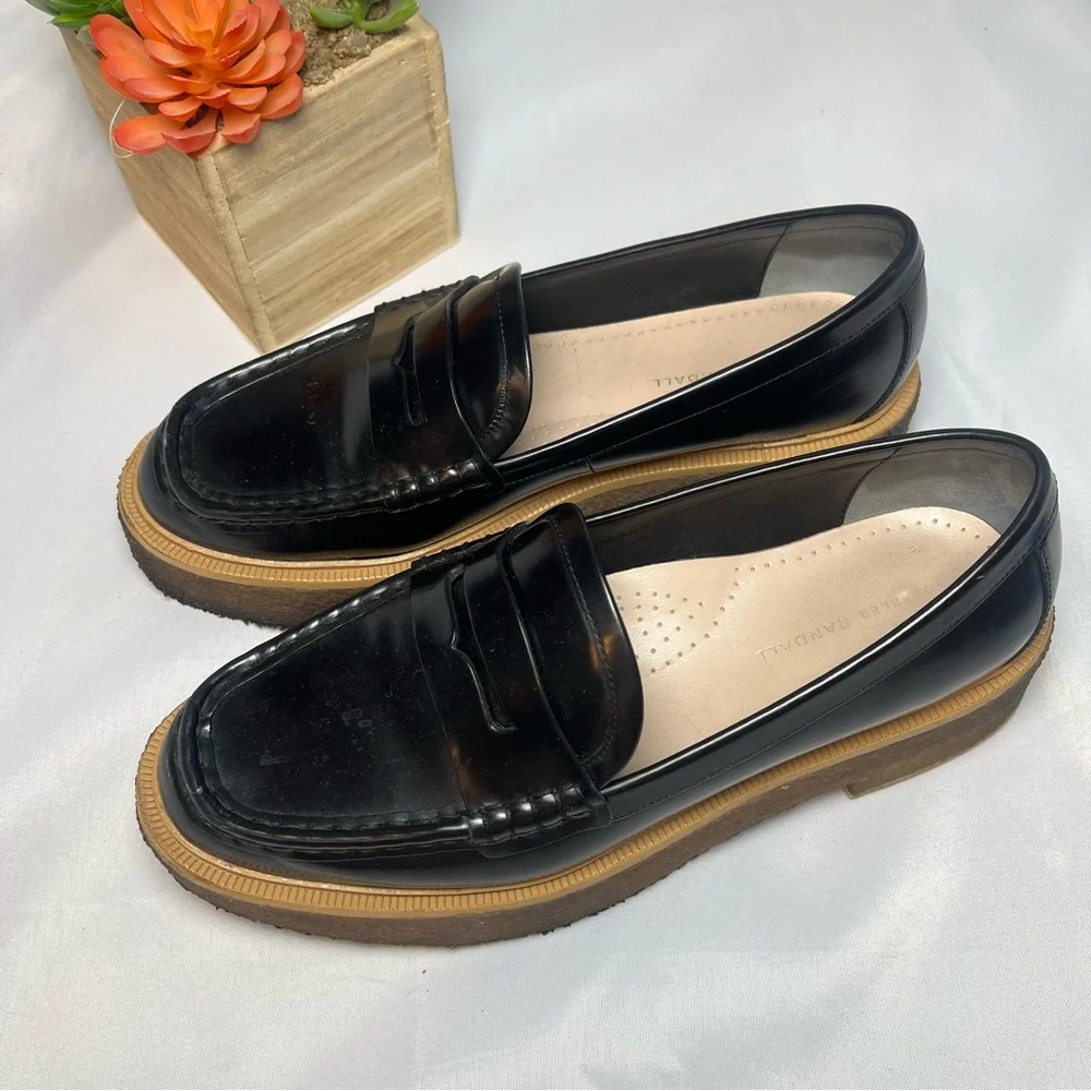 Loeffler Randall Sleek Black Loafers with Tan Platform Sole